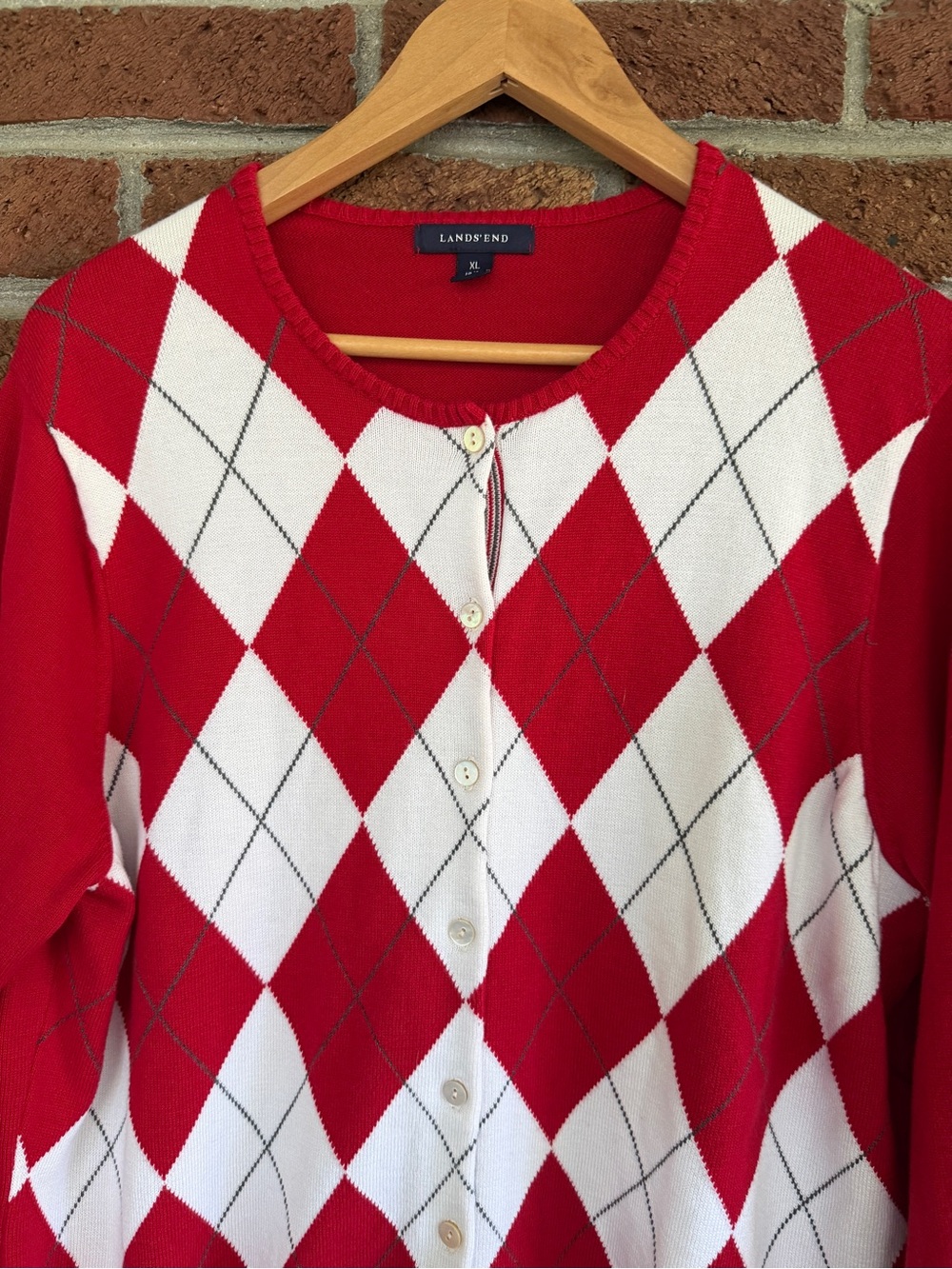 lands end argyle sweater. size xl.  red. white. fun. - Picture 3 of 6